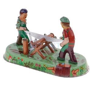 Planet Gates Novelty Farmers Sawmilling Activity Wind-up Clockwork Retro Classic Vintage Tin Toy Adult's Collectible Gifts