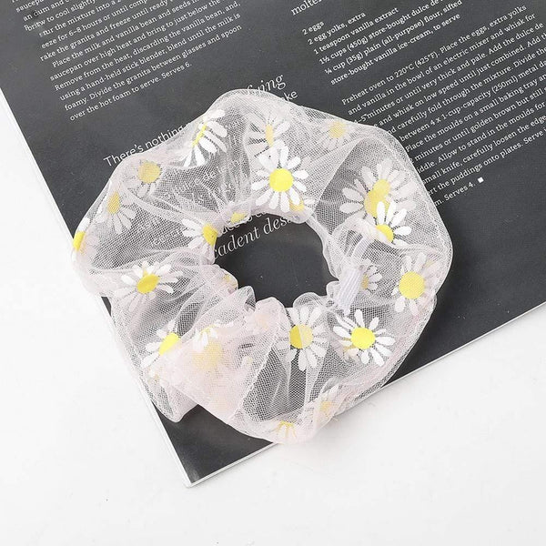 1PCS Scrunchies Hair Ring Daisy Floral Hair Ties Rope Autumn Winter Women Ponytail Hair Accessories Girls Hairbands Gifts