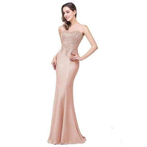 Planet Gates Nude Pink / 2 Gold Applique Royal Blue Lilac Mermaid Bridesmaid Dresses 2018 Long Wedding Party Dress robe demoiselle d'honneur