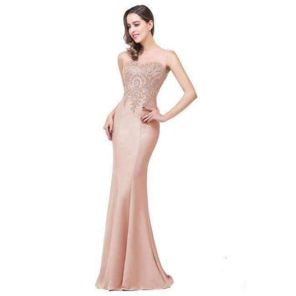 Planet Gates Nude Pink / 2 Gold Applique Royal Blue Lilac Mermaid Bridesmaid Dresses 2018 Long Wedding Party Dress robe demoiselle d'honneur