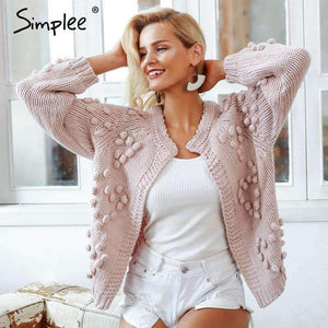 Planet Gates Nude Pink / One Size Hairball knitted cardigan Casual o neck long sleeve pink cardigan jumper 2018 Autumn winter women sweater