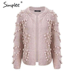 Planet Gates Nude Pink / One Size Hairball knitted cardigan Casual o neck long sleeve pink cardigan jumper 2018 Autumn winter women sweater