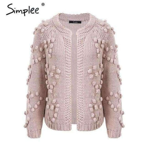 Planet Gates Nude Pink / One Size Hairball knitted cardigan Casual o neck long sleeve pink cardigan jumper 2018 Autumn winter women sweater