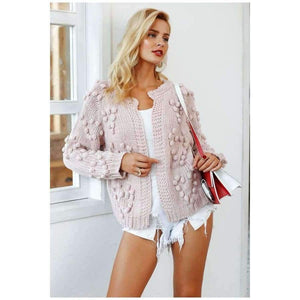 Planet Gates Nude Pink / One Size Hairball knitted cardigan Casual o neck long sleeve pink cardigan jumper 2018 Autumn winter women sweater