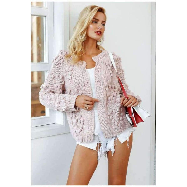 Planet Gates Nude Pink / One Size Hairball knitted cardigan Casual o neck long sleeve pink cardigan jumper 2018 Autumn winter women sweater