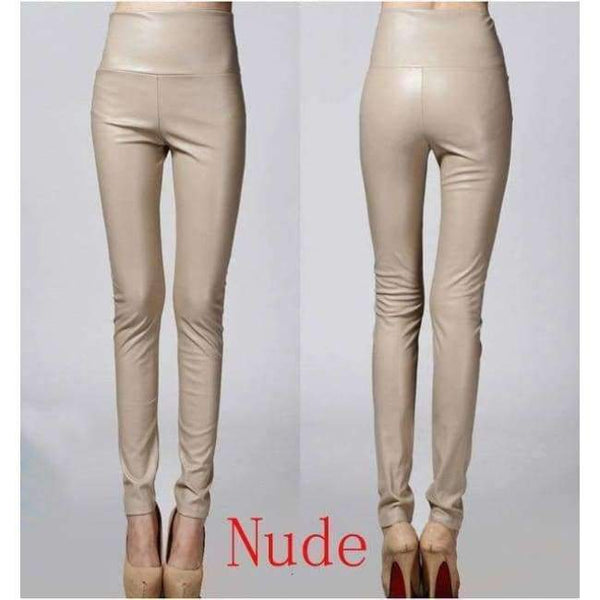 Planet Gates nude / S Autumn winter Women legging skinny PU leather pencil Leggings slim faux Leather Pants female fashion thick fleece trousers