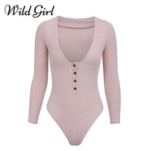 Planet Gates nude / S Knitted sexy bodycon bodysuit Women jumpsuit romper button fitness short Holiday long sleeve winter slim bodysuit 2018