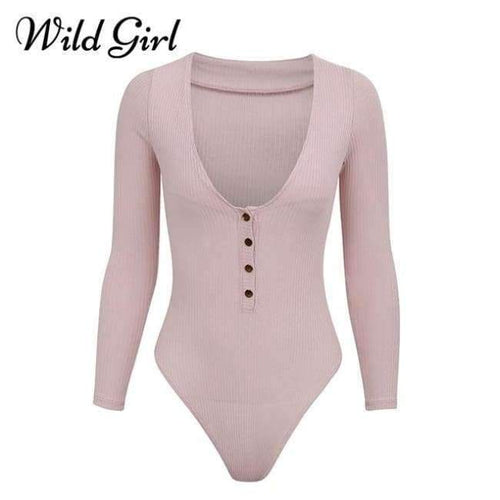 Planet Gates nude / S Knitted sexy bodycon bodysuit Women jumpsuit romper button fitness short Holiday long sleeve winter slim bodysuit 2018