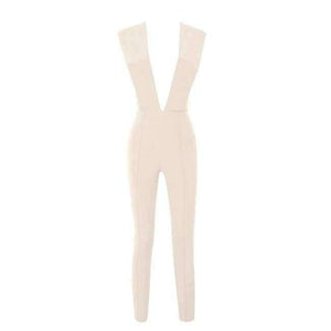 Planet Gates Nude / XS / United States New Arrival Summer Jumpsuits for Women 2018 Gray Deep v Neck Fitted Elegant White Sexy Bodycon Jumpsuit Clubwear