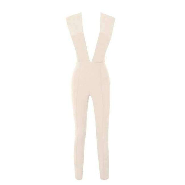 Planet Gates Nude / XS / United States New Arrival Summer Jumpsuits for Women 2018 Gray Deep v Neck Fitted Elegant White Sexy Bodycon Jumpsuit Clubwear