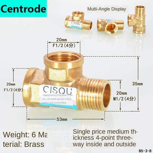1/2IN Copper Tee Elbow Outer And Inner Wire Joint Double Inner Wire Direct Outer Tooth Four-way Gas Solar Water Pipe Fittings