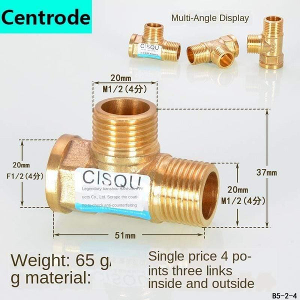 1/2IN Copper Tee Elbow Outer And Inner Wire Joint Double Inner Wire Direct Outer Tooth Four-way Gas Solar Water Pipe Fittings