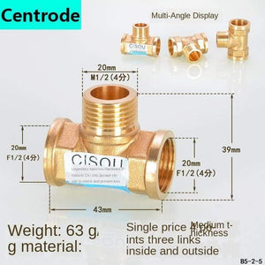 1/2IN Copper Tee Elbow Outer And Inner Wire Joint Double Inner Wire Direct Outer Tooth Four-way Gas Solar Water Pipe Fittings