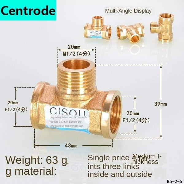 1/2IN Copper Tee Elbow Outer And Inner Wire Joint Double Inner Wire Direct Outer Tooth Four-way Gas Solar Water Pipe Fittings