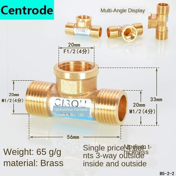 1/2IN Copper Tee Elbow Outer And Inner Wire Joint Double Inner Wire Direct Outer Tooth Four-way Gas Solar Water Pipe Fittings