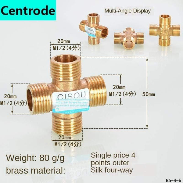 1/2IN Copper Tee Elbow Outer And Inner Wire Joint Double Inner Wire Direct Outer Tooth Four-way Gas Solar Water Pipe Fittings