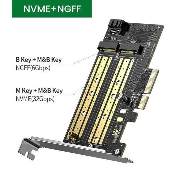 Planet Gates NVME - NGFF PCIE to M2 Adapter NVMe M.2 PCI Express Adapter 32Gbps PCI-E Card x4/8/16 M&B Key SSD Computer Expansion Add On Cards
