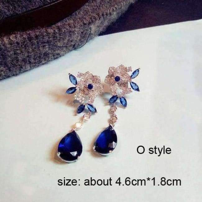 Planet Gates Fashion Vintage Flower Blue Water Drop Earrings Women Crystal Stone Long Tassel Earrings Cubic Zirconia Pearl Women Earrings