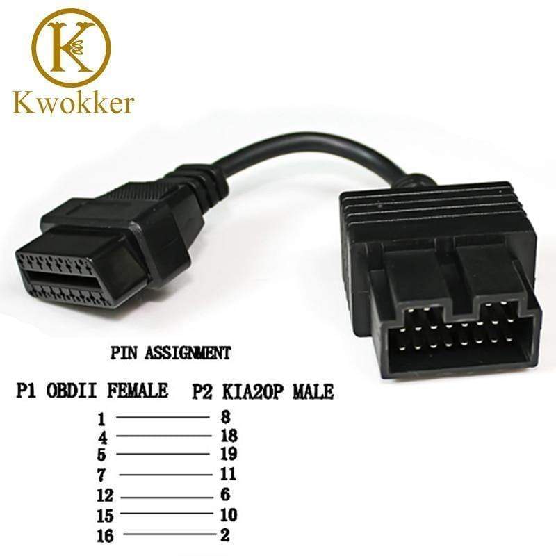 Planet Gates OBD 2 Cable for KIA 20 Pin To 16 Pin OBD2 OBD Diagnostic Tool Scanner Code Reader Adapter Car Connector Cable KIA 20Pin