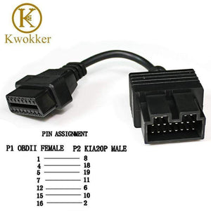 Planet Gates OBD 2 Cable for KIA 20 Pin To 16 Pin OBD2 OBD Diagnostic Tool Scanner Code Reader Adapter Car Connector Cable KIA 20Pin