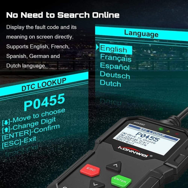 Planet Gates OBD Diagnostic Tool KONNWEI KW590 Car Code Reader automotive OBD2 Scanner Support Multi-Brands Cars&languages Free Shipping