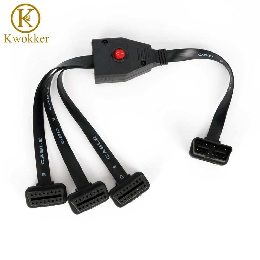 Planet Gates OBD II OBD2 16 Pin Splitter Extension Male to Female Extension Cable Adapter Diagnostic Tool Connector with Power Switch