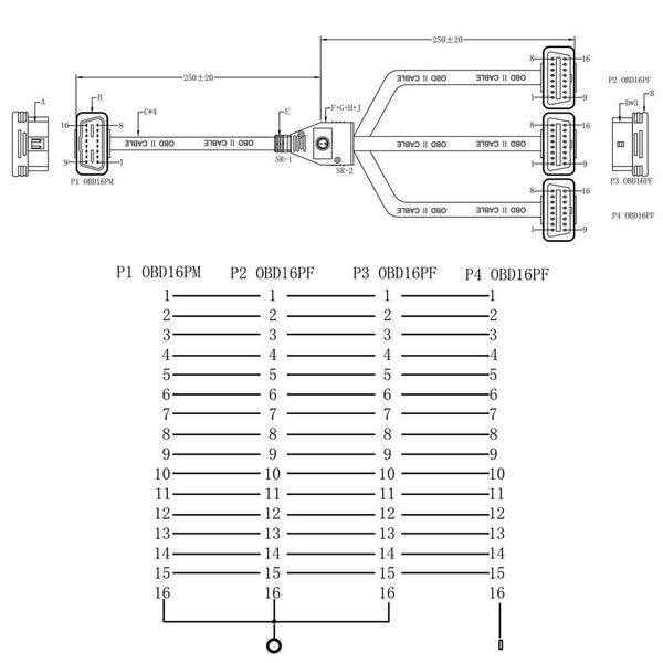 Planet Gates OBD II OBD2 16 Pin Splitter Extension Male to Female Extension Cable Adapter Diagnostic Tool Connector with Power Switch