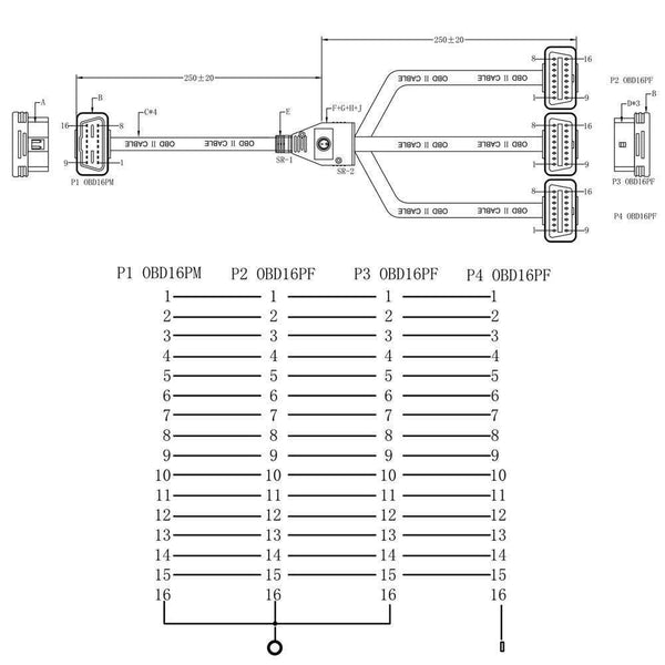 Planet Gates OBD II OBD2 16 Pin Splitter Extension Male to Female Extension Cable Adapter Diagnostic Tool Connector with Power Switch