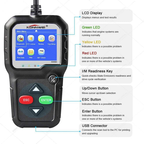 Planet Gates OBD2 Scanner OBD Car Diagnostic Auto Diagnostic-Tool KONNWEI KW680 Read Clear Fault Error Codes Russian OBD2 Automotive Scanner
