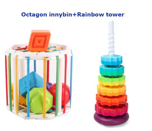Planet Gates Octagon RB tower Baby Shape Sorting Toy  motor skill tactile touch toy 10 months to 3 years  InnyBin soft cube montessori educational toys