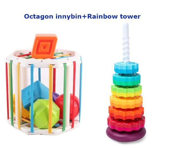 Planet Gates Octagon RB tower Baby Shape Sorting Toy  motor skill tactile touch toy 10 months to 3 years  InnyBin soft cube montessori educational toys