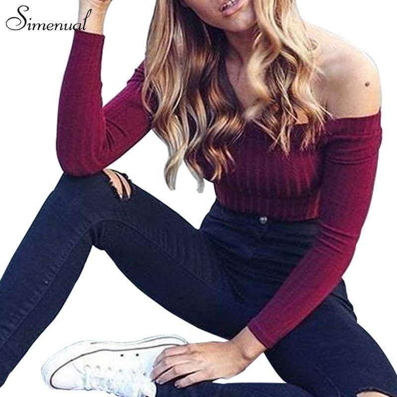 Planet Gates Off shoulder crop top t shirts hot sale long sleeve solid short t-shirts for women clothing fashion slim t-shirt