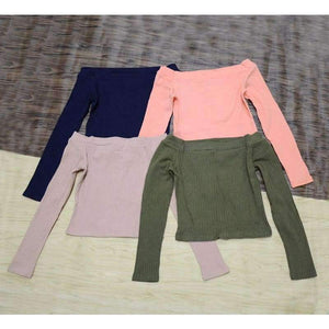 Planet Gates Off shoulder crop top t shirts hot sale long sleeve solid short t-shirts for women clothing fashion slim t-shirt