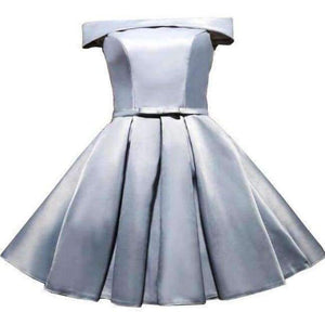 Planet Gates off shoulder gray / 2 Champagne Bridesmaid Dresses Pink Blue Short Satin Knee Length Party Prom Dresses robe de mariage Cheap Custom Made