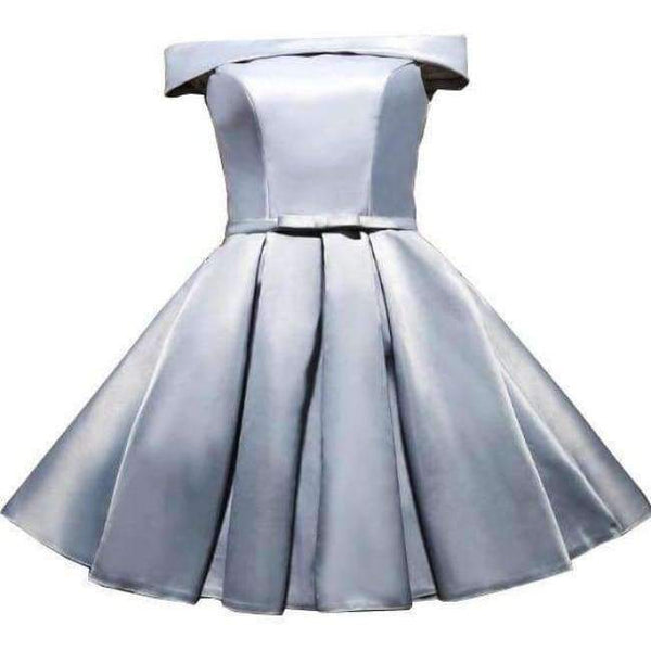 Planet Gates off shoulder gray / 2 Champagne Bridesmaid Dresses Pink Blue Short Satin Knee Length Party Prom Dresses robe de mariage Cheap Custom Made