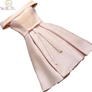 Planet Gates off shoulderburgundy / 2 Champagne Bridesmaid Dresses Pink Blue Short Satin Knee Length Party Prom Dresses robe de mariage Cheap Custom Made