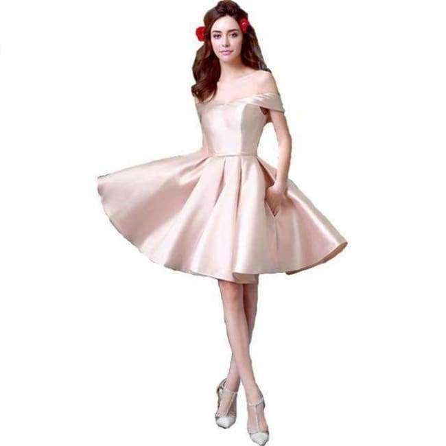 Planet Gates off shoulderburgundy / 2 Champagne Bridesmaid Dresses Pink Blue Short Satin Knee Length Party Prom Dresses robe de mariage Cheap Custom Made