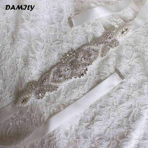 Planet Gates Off White Women's Wedding Belts Rhinestone Wedding Dress Belt Wedding Accessories Satin Ribbon Bridal Sash Party Gown Bride Crystal Belt