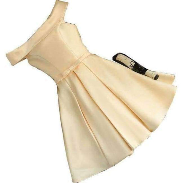 Planet Gates offshoulderchampagne / 2 Champagne Bridesmaid Dresses Pink Blue Short Satin Knee Length Party Prom Dresses robe de mariage Cheap Custom Made