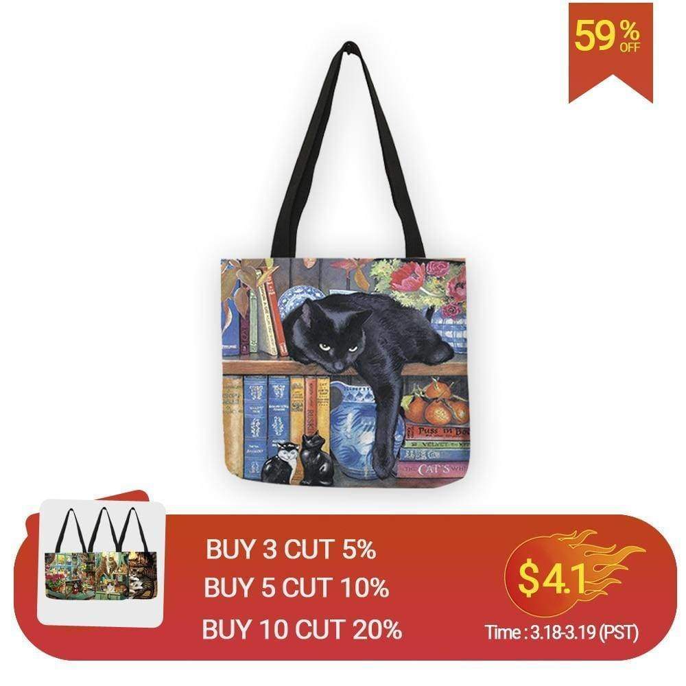 Planet Gates Oil Painting Cat Print Women Tote Bags Linen Reusable Shopping Bag Shoulder Bags for Women 2018 	 sac a main ladies handbags