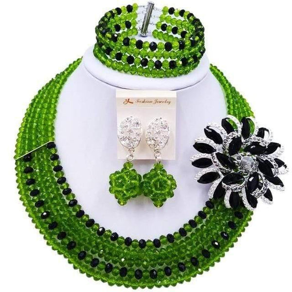 Planet Gates Olive Black Wine Gold AB Crystal Nigerian Necklace African Beads Wedding Jewelry Sets for Women C5RST003