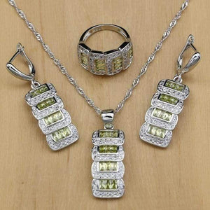 Planet Gates Olive green / 5.5 Jewelry Cubic Zirconia Beads Jewelry Sets For Women Wedding Accessories Earrings Pendant Rings Necklace Set