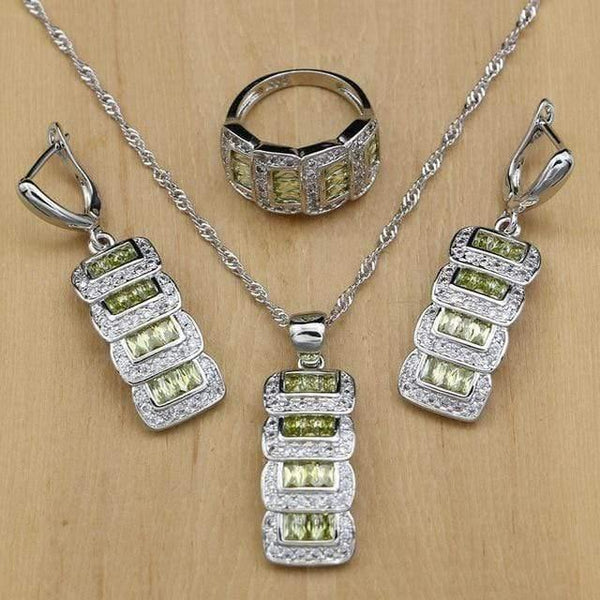 Planet Gates Olive green / 5.5 Jewelry Cubic Zirconia Beads Jewelry Sets For Women Wedding Accessories Earrings Pendant Rings Necklace Set