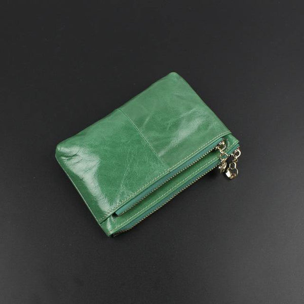 Planet Gates Olive green Leather Wallets Coin With Zipper Solid Women Wallet Genuine Cow Leather Small Luxury Brand Female Purse Fashion