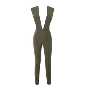 Planet Gates Olive Green / XS / United States New Arrival Summer Jumpsuits for Women 2018 Gray Deep v Neck Fitted Elegant White Sexy Bodycon Jumpsuit Clubwear