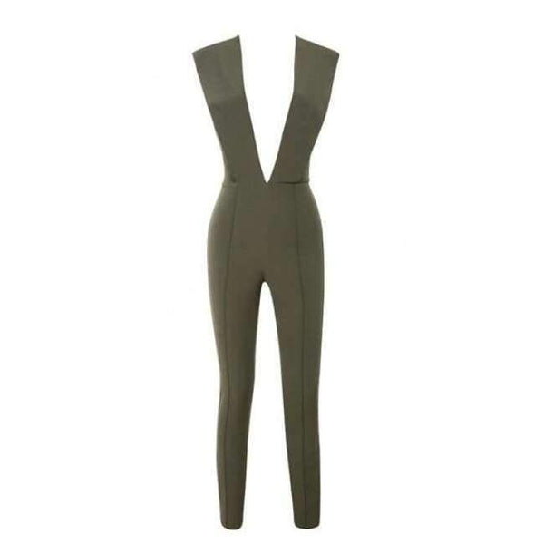 Planet Gates Olive Green / XS / United States New Arrival Summer Jumpsuits for Women 2018 Gray Deep v Neck Fitted Elegant White Sexy Bodycon Jumpsuit Clubwear
