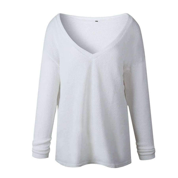 Planet Gates ON0069-pink / S Autumn Winter Full Sleeve  Knitted Sweater Women Sexy V-neck Loose Casual Female Pullover Solid Beige Gray Pink