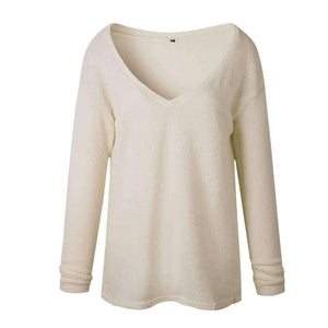 Planet Gates ON0069-pink / S Autumn Winter Full Sleeve  Knitted Sweater Women Sexy V-neck Loose Casual Female Pullover Solid Beige Gray Pink