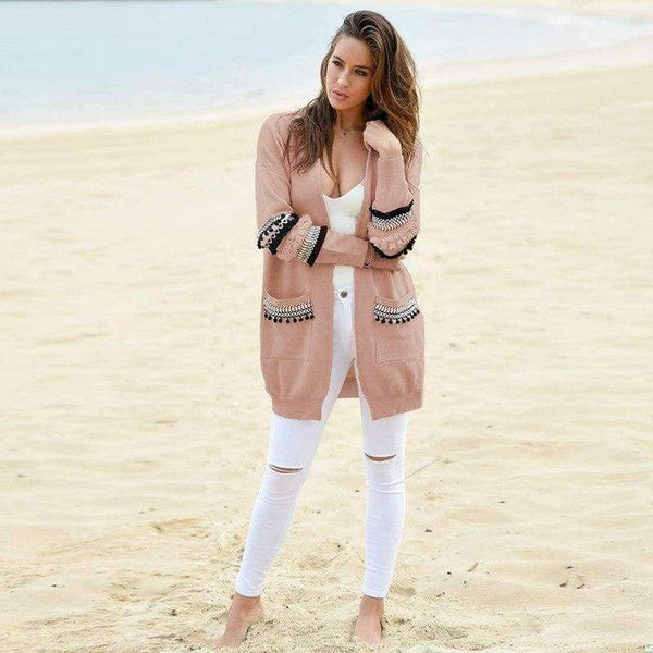 Planet Gates ON100028-Gray / L Women Long Cardigan Knitted Open Stitch Pockets Sweaters and Cardigans White Gray Sweater Female Coat 2018 Autumn