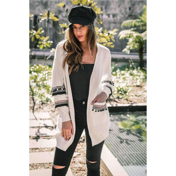 Planet Gates ON100028-Gray / L Women Long Cardigan Knitted Open Stitch Pockets Sweaters and Cardigans White Gray Sweater Female Coat 2018 Autumn